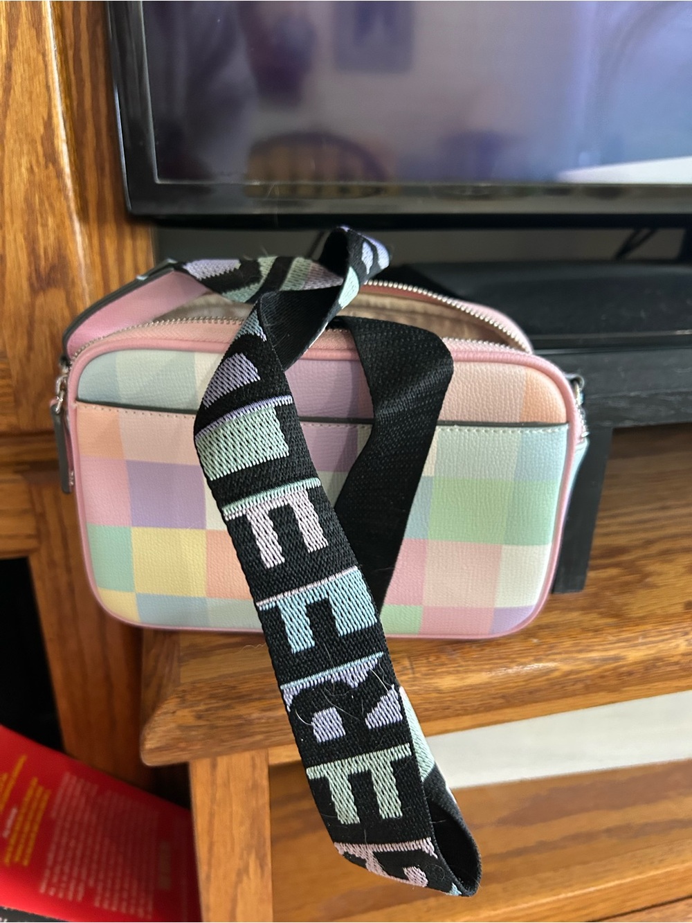 Karl Lagerfeld Pastel Plaid Crossbody with Branded Strap - Pink, Mint, Lilac